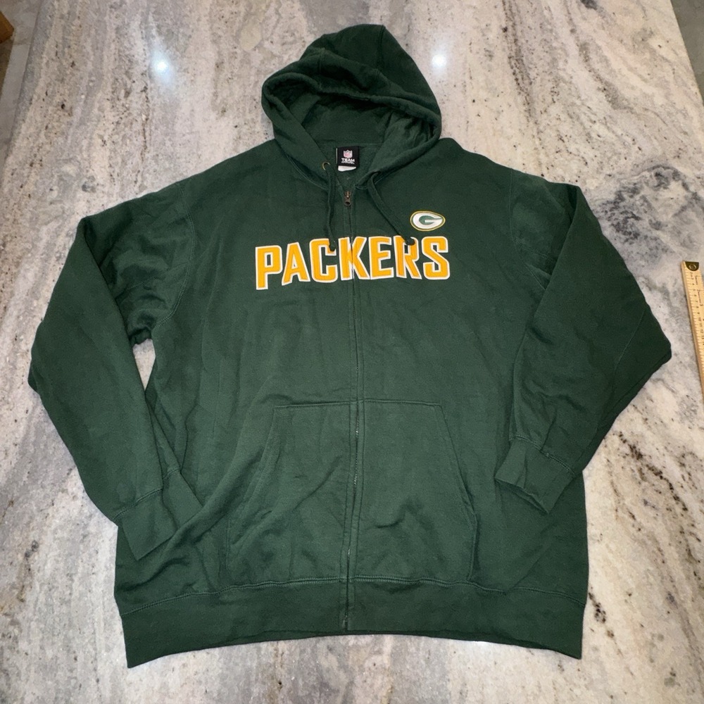NFL Green Bay Packers Full Zip Hoodie Sz Men's 2XL Green Stitched Fleece Lined